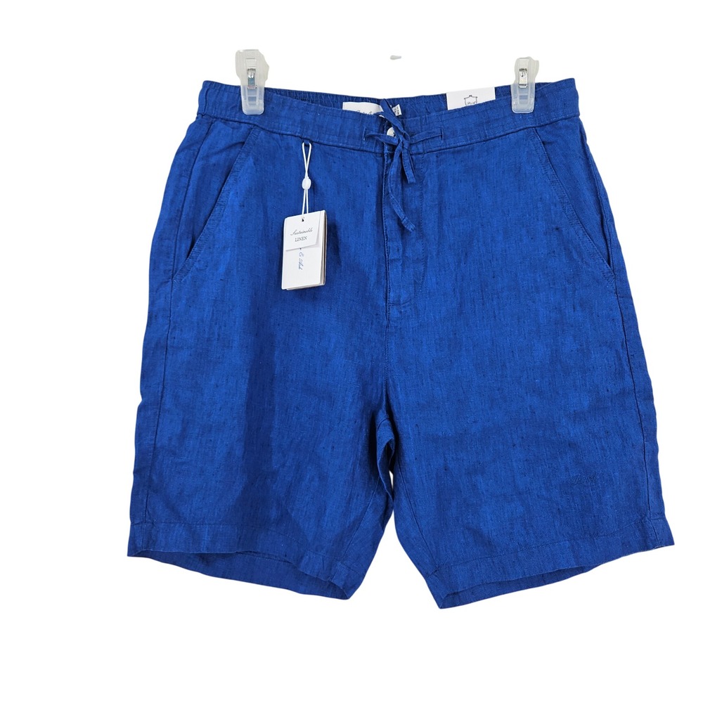 Porter & Ash Mens Shorts Royal Blue 100% Linen Drawstring Chino Casual NWT Sz S